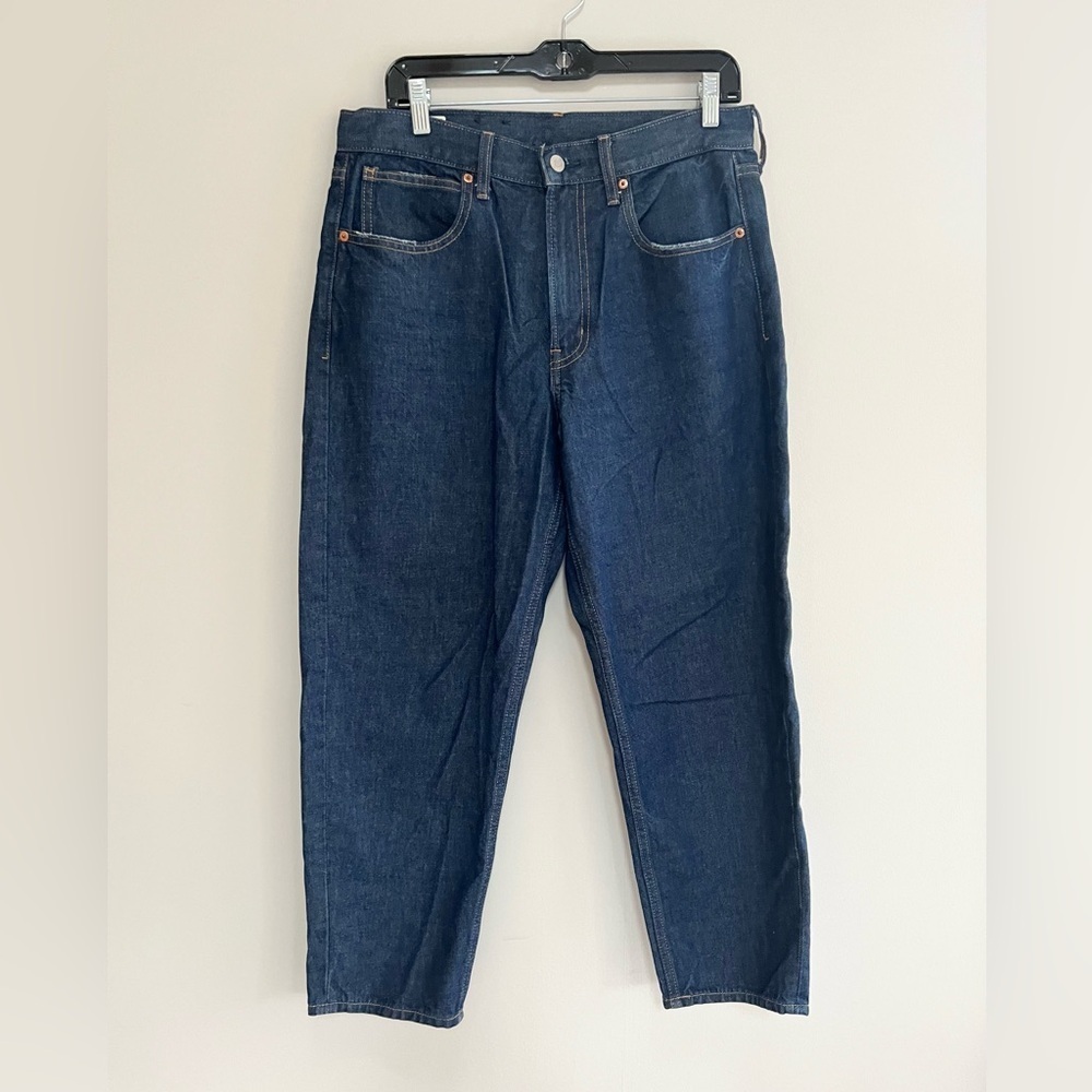 Gap Denim High Rise Barrel Ankle Length Jeans in Dark Indigo Blue, size 28/6R
